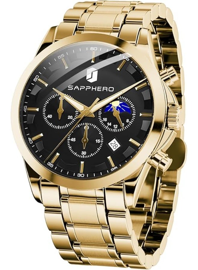Sapphero Mens Watches Multifunction Chronograph Date Quartz Watch for Men Stainless Steel Band Wrist Watch Gift for Men Casual Business - Image 1