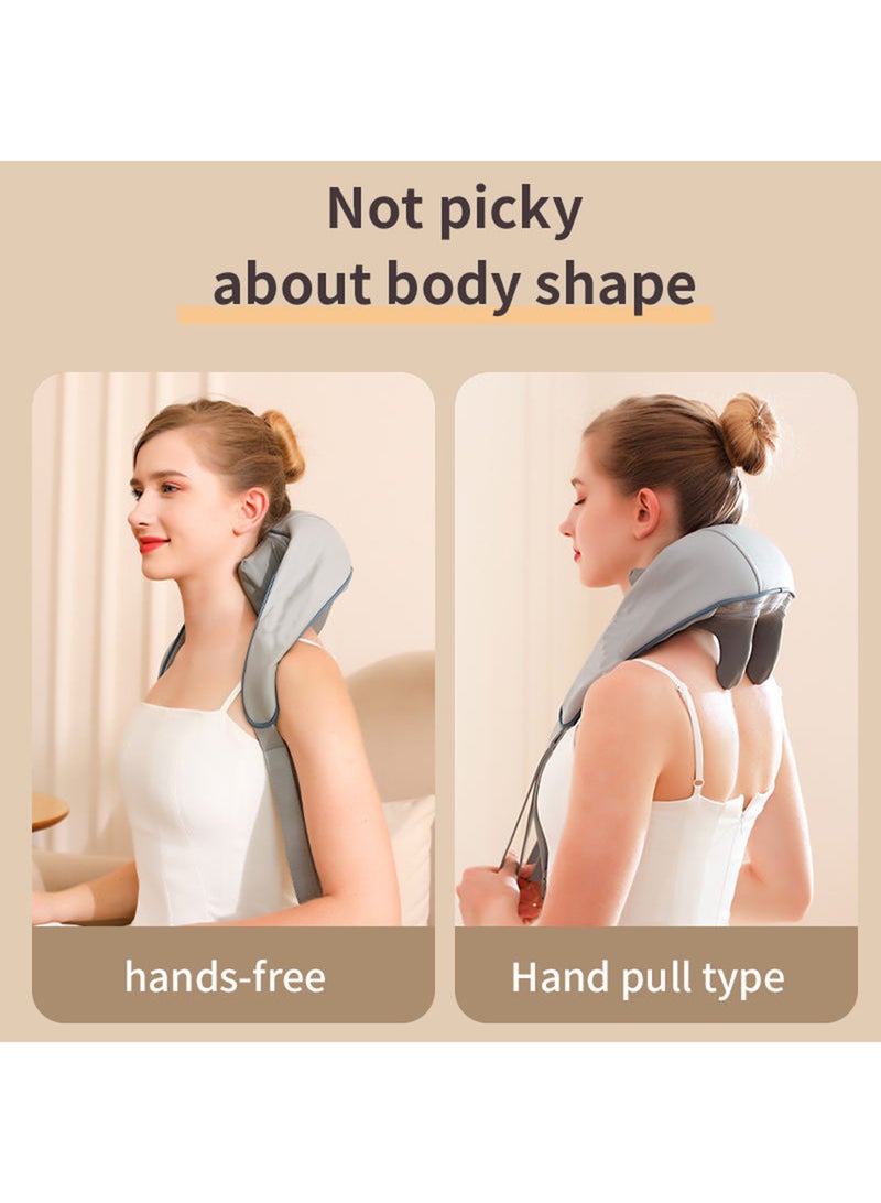 Electrical Shiatsu Shoulder and Neck Massager Infrared Heated  Electric Acupressure Back Massager Shawl Trapezius Muscle Relaxation Deep Kneading Massage Pillow Free Hands for Office Home Car (Grey) - Image 2