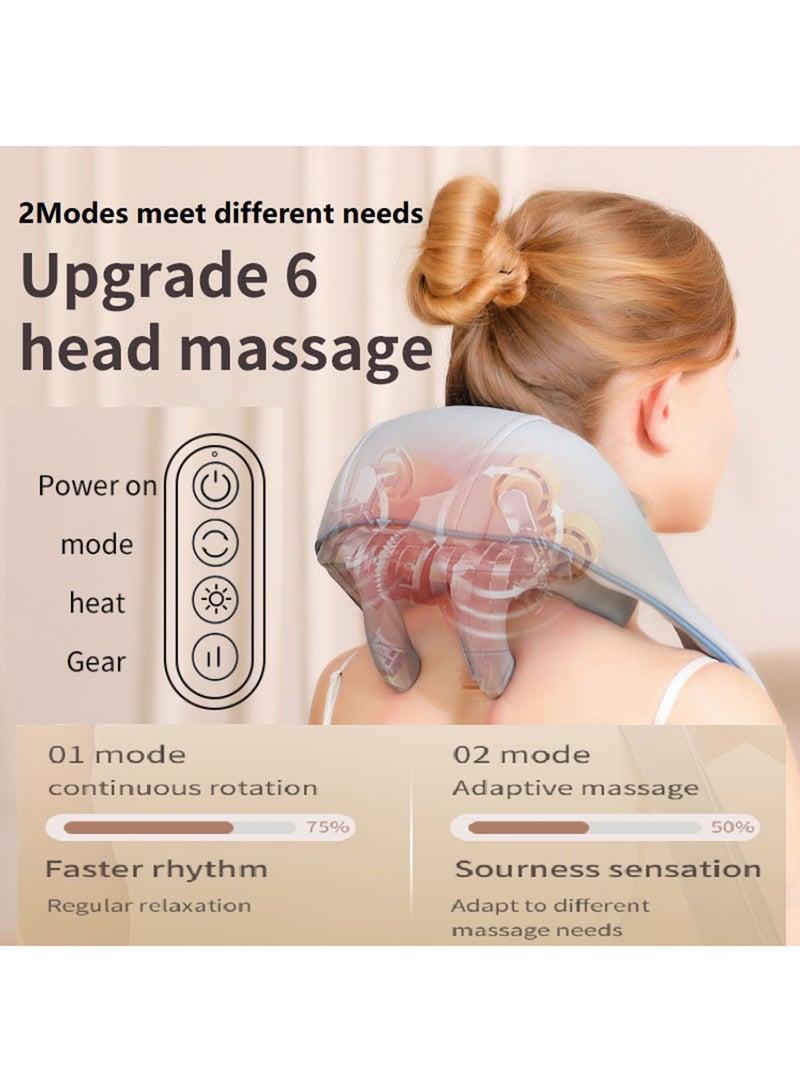 Electrical Shiatsu Shoulder and Neck Massager Infrared Heated  Electric Acupressure Back Massager Shawl Trapezius Muscle Relaxation Deep Kneading Massage Pillow Free Hands for Office Home Car (Grey) - Image 4