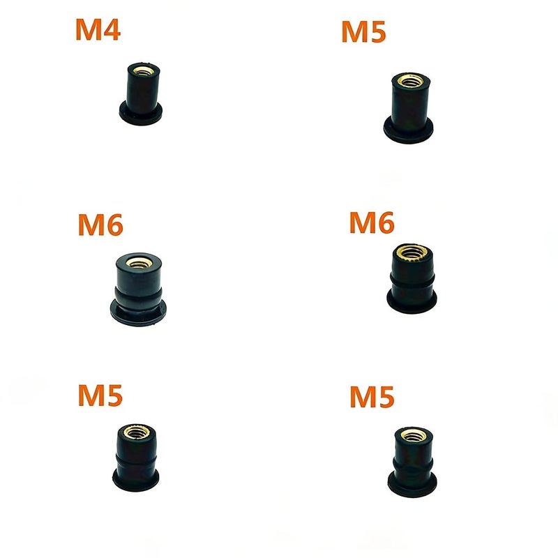 Universal Motorcycle M5 Rubber Well Nuts Windshield Fasteners 5 Pieces Raised Style - Image 1