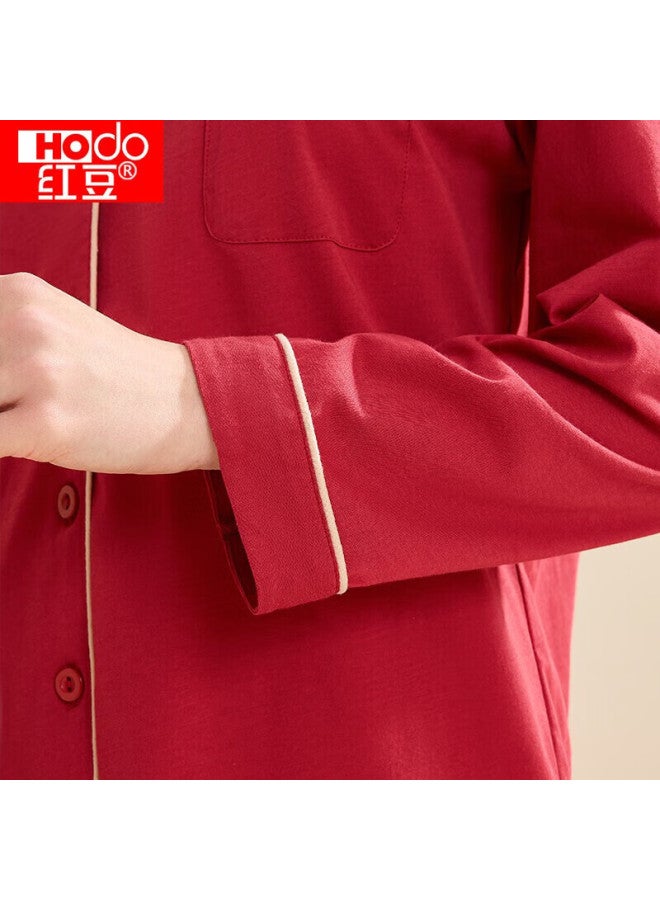 Hongdou Women's Pure Cotton Long Sleeve Pajama Set Home Wear Solid Color Lapel Cardigan Couple Pajamas - Image 3