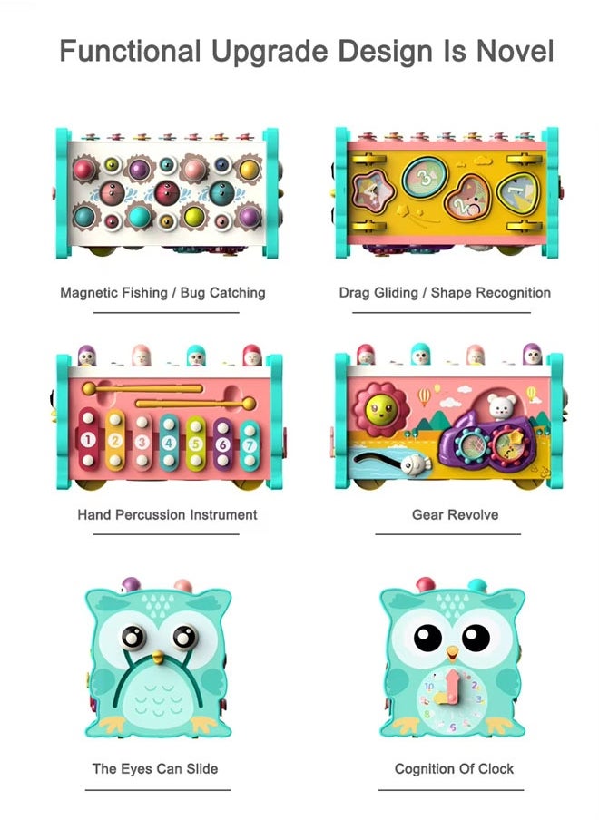 Hammering Toys Hammering Pounding Toys 8-In-1 Pounding Toys For Toddlers Hammering Montessori Toys Activity Cube Baby Toys Pull Along Bus Whack-A-Mole Fishing, Xylophone & More, Shape Sorting, Interactive & Educational Play Educational Toy For Boys And Girls  - Image 2