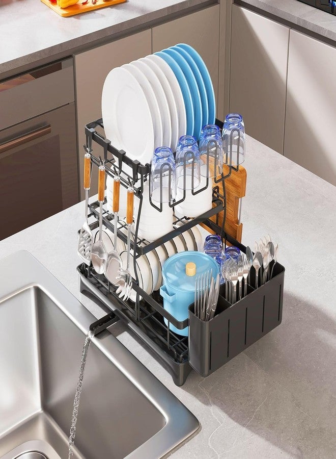 Earwig 3 Tier Extra Large Stainless Steel Expandable Dish Drainer Drying Rack, Rust Proof Metal, Space Saving, Extendable Plate Strainers Kitchen Counter. - Image 1
