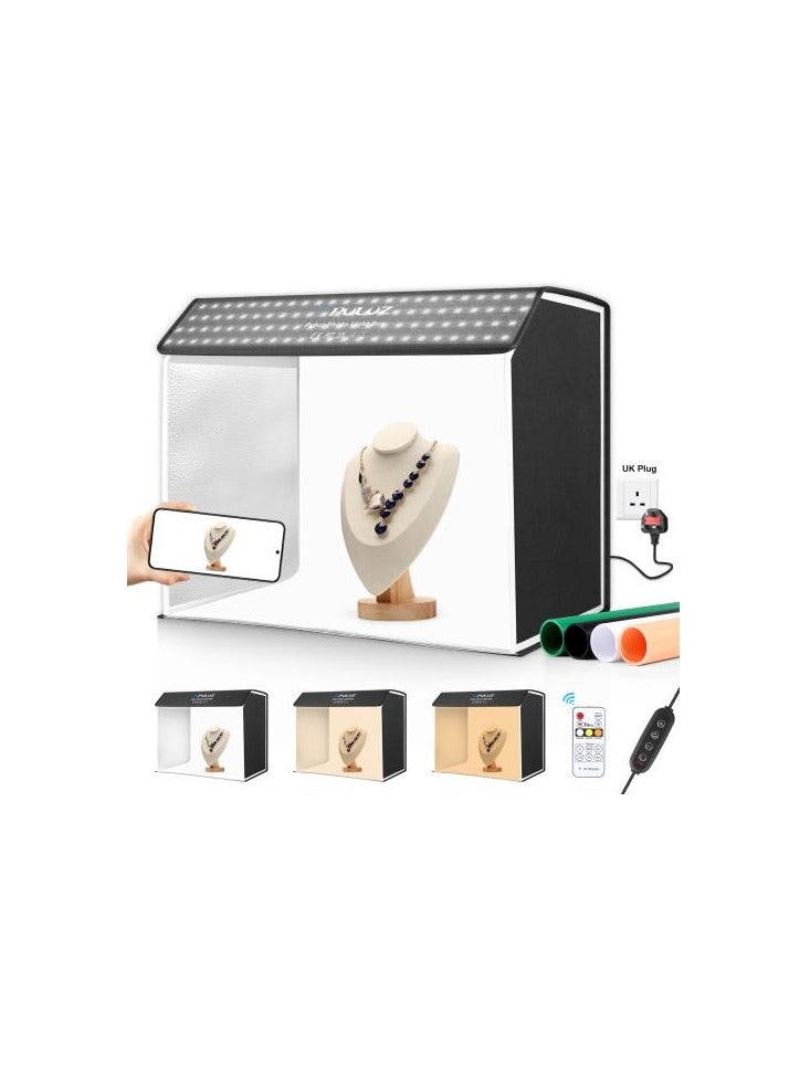 PULUZ 60x40cm Portable Photo Studio Light Box with 3 Light Modes, 10 Brightness Levels & 4 Backdrops – Softbox Tent Kit for Product Photography