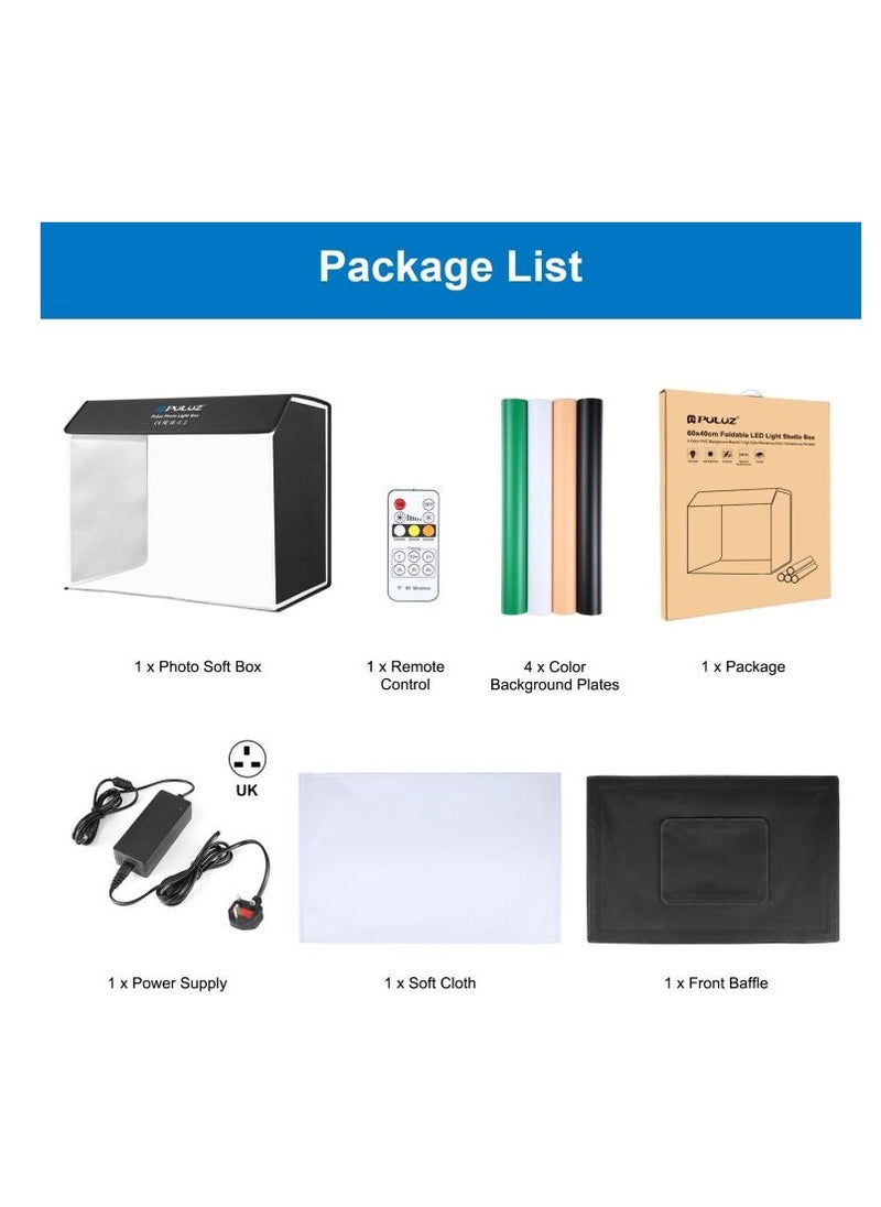 PULUZ Photo Studio Light Box Portable 60 x 40cm Cuboid Photography Studio Tent Kit with 4 Color Backdrops (UK Plug)