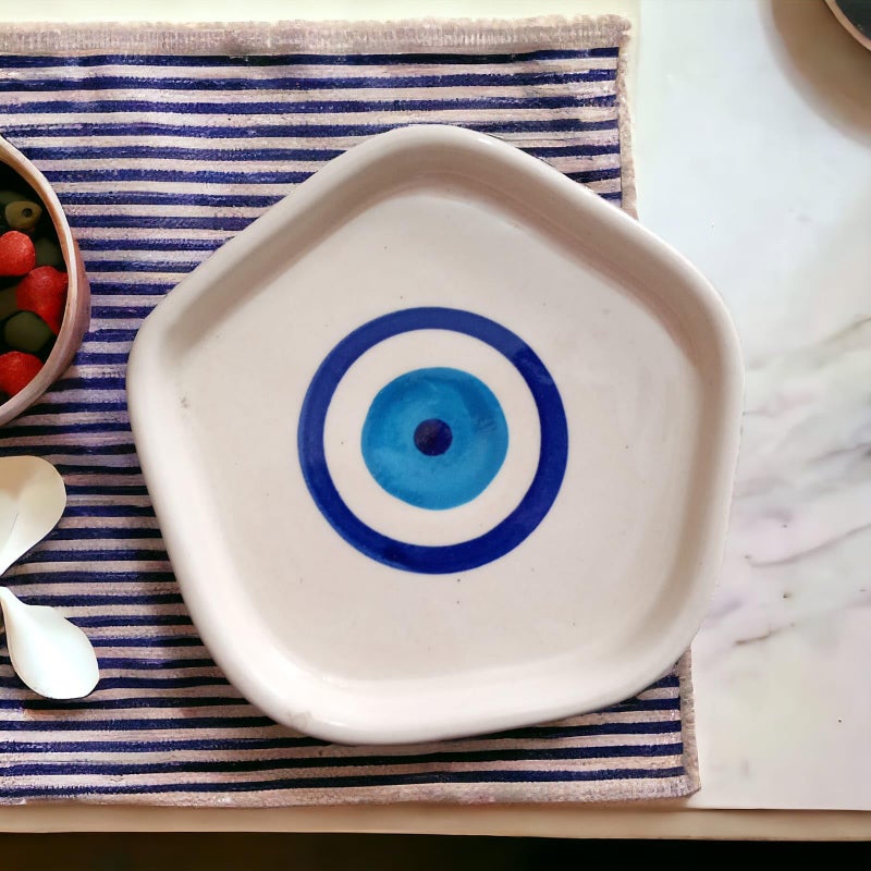 MALAIKAH Ceramic Evil Eye Print Platter Pack of 6, Valentines Gift for Lover, Gifts for Boyfriend, Girlfriend, Valentine’s Day Gift | Serving Platters| Platter for Snacks| Pack of 6 - Image 2