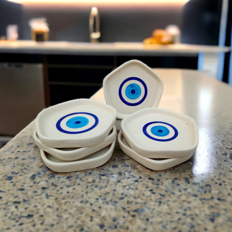 MALAIKAH Ceramic Evil Eye Print Platter Pack of 6, Valentines Gift for Lover, Gifts for Boyfriend, Girlfriend, Valentine’s Day Gift | Serving Platters| Platter for Snacks| Pack of 6 - Image 1