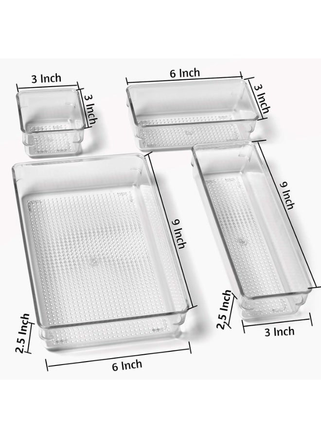 7-Piece Clear Plastic Drawer Organizer Set, Seven Multi-Sizes Bathroom and Vanity Drawers, Storage Boxes for Makeup, Jewelry, Kitchen and Office Supplies - Image 3
