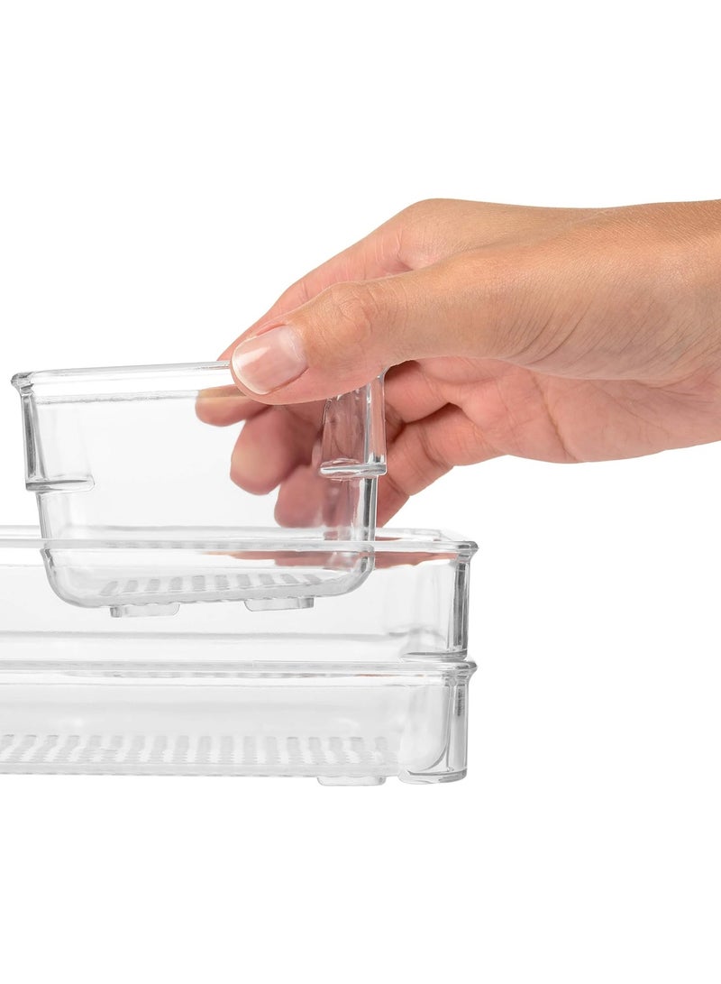 7-Piece Clear Plastic Drawer Organizer Set, Seven Multi-Sizes Bathroom and Vanity Drawers, Storage Boxes for Makeup, Jewelry, Kitchen and Office Supplies - Image 5