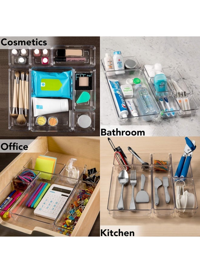 7-Piece Clear Plastic Drawer Organizer Set, Seven Multi-Sizes Bathroom and Vanity Drawers, Storage Boxes for Makeup, Jewelry, Kitchen and Office Supplies - Image 4