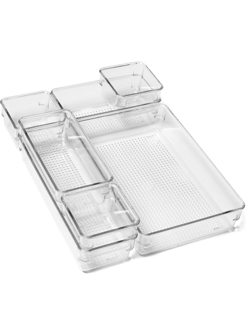 7-Piece Clear Plastic Drawer Organizer Set, Seven Multi-Sizes Bathroom and Vanity Drawers, Storage Boxes for Makeup, Jewelry, Kitchen and Office Supplies - Image 2