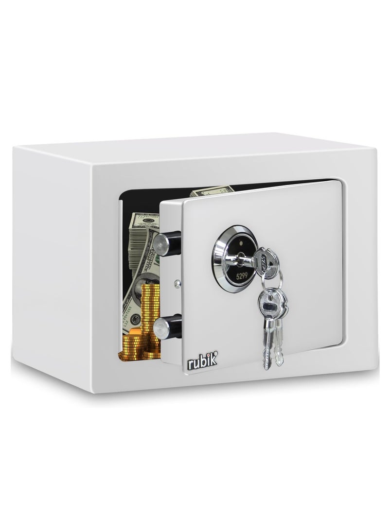 Rubik Mini Safe Box with Key Lock For Home Office Hotel Jewelry Passport Watches Cash Storage (Size 23x17x17cm) White - Image 1
