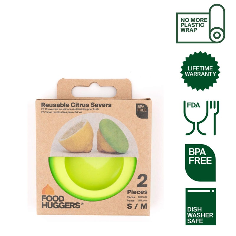 Food Huggers Set of 2 Reusable Silicone Food Savers - Small Sizes - Patented Product - Green and Yellow - Image 3