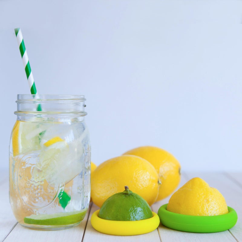 Food Huggers Set of 2 Reusable Silicone Food Savers - Small Sizes - Patented Product - Green and Yellow - Image 2