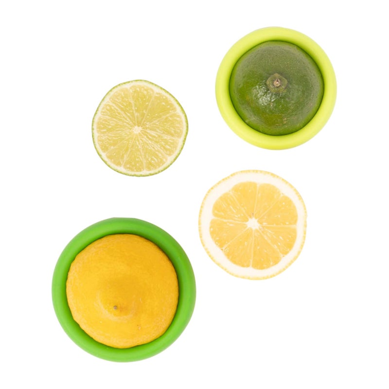 Food Huggers Set of 2 Reusable Silicone Food Savers - Small Sizes - Patented Product - Green and Yellow - Image 1