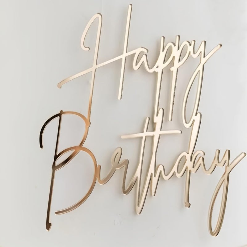 ALNGFUIK Happy Birthday Cake Topper Gold Mirror Acrylic Happy Birthday Cake Sign Decorations - Image 2