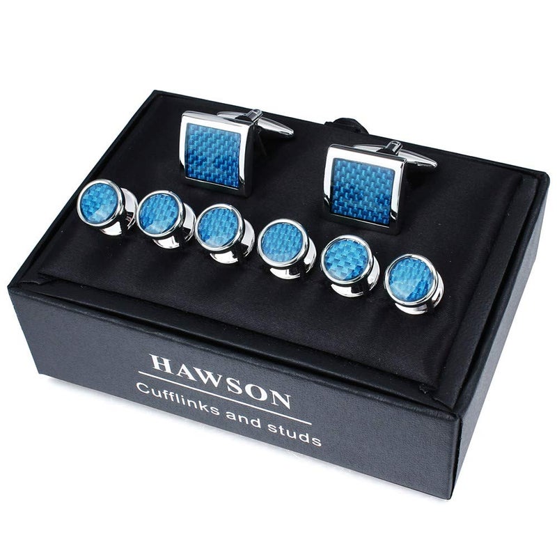 HAWSON Mens Cufflinks and Tuxedo Studs Set in Gift Box (Carbon Fiber), Jewelry or Accessories in Gold Silver Black Tone, Matching with Shirts Vest and Bow tie, Suitable for Birthday Wedding Anniversary - Image 3