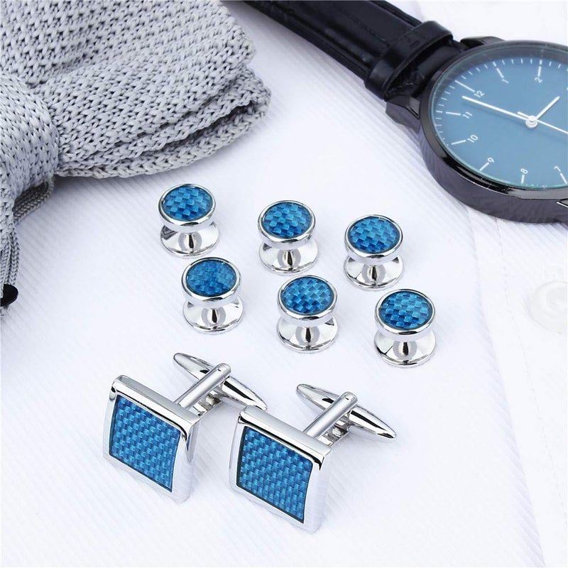 HAWSON Mens Cufflinks and Tuxedo Studs Set in Gift Box (Carbon Fiber), Jewelry or Accessories in Gold Silver Black Tone, Matching with Shirts Vest and Bow tie, Suitable for Birthday Wedding Anniversary - Image 2
