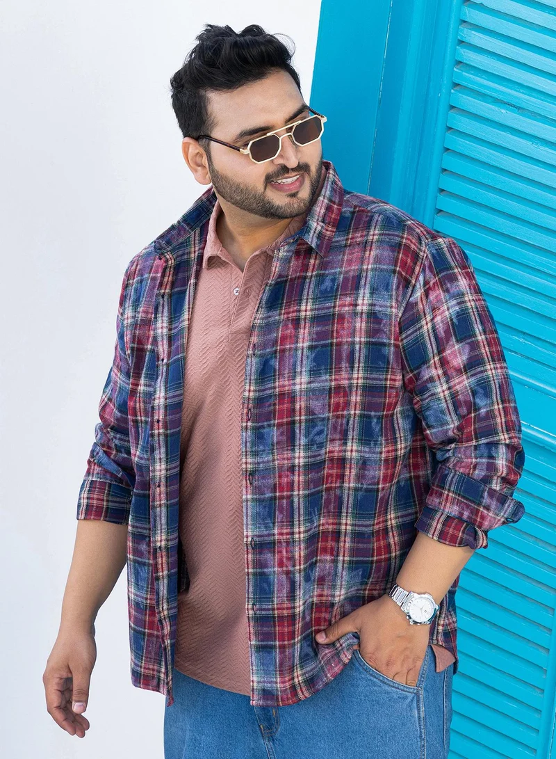 انستافاب بلس قميص رجالي كاروهات أزرق وأحمر مقاس بلس مريح للارتداء اليومي