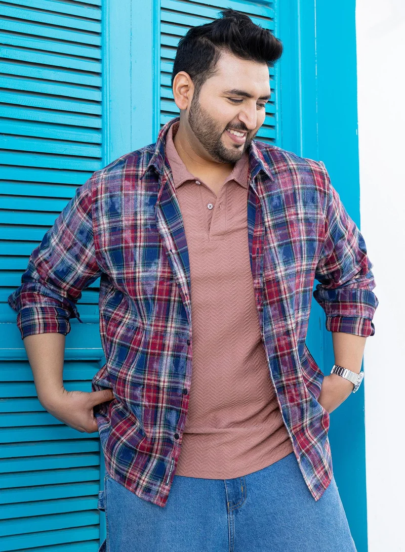 انستافاب بلس قميص رجالي كاروهات أزرق وأحمر مقاس بلس مريح للارتداء اليومي