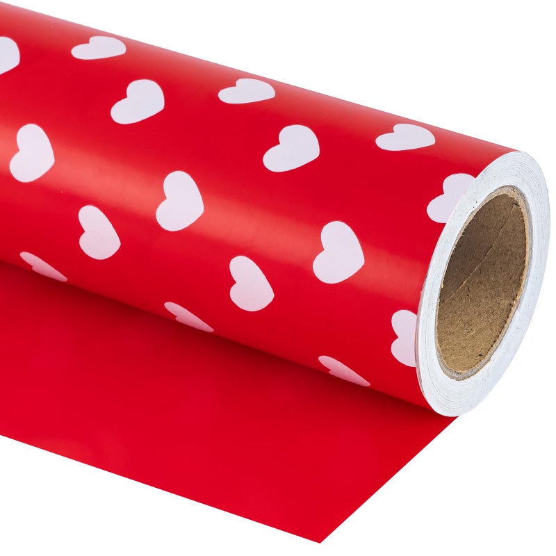 WRAPAHOLIC Reversible Valentine's Day Wrapping Paper - Mini Roll - 17 Inch X 33 Feet - Red Love Heart Design for Valentine's Day, Wedding, Anniversary, Birthday, Baby Shower - Image 1