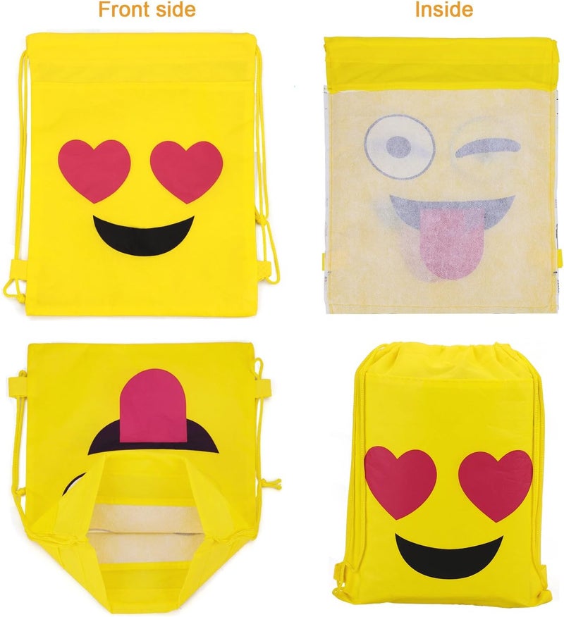 Konsait Konsait Emoticon Bags for Emoticon Party Supplies12 Pack Emoticon Drawstring Backpack Shoulder Bag Bulk for Kids Birthday Emoticon Party Gift  - Image 3