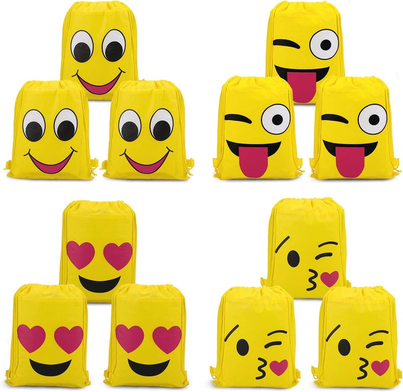 Konsait Konsait Emoticon Bags for Emoticon Party Supplies12 Pack Emoticon Drawstring Backpack Shoulder Bag Bulk for Kids Birthday Emoticon Party Gift  - Image 1