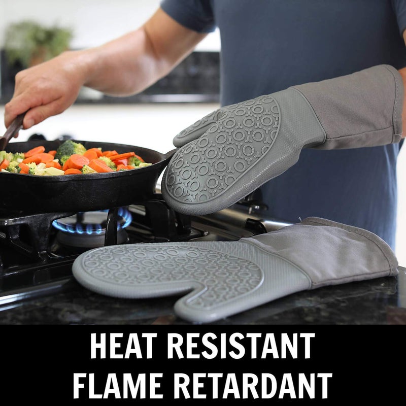 HOMWE قفازات فرن سيليكون HOMWE وحوامل الأواني، مجموعة مكونة من 4 قطع، قفازات طهي قوية، حصائر آمنة على أسطح المطبخ، مقاومة متقدمة للحرارة، قبضة غير قابلة للانزلاق، رمادي - Image 3