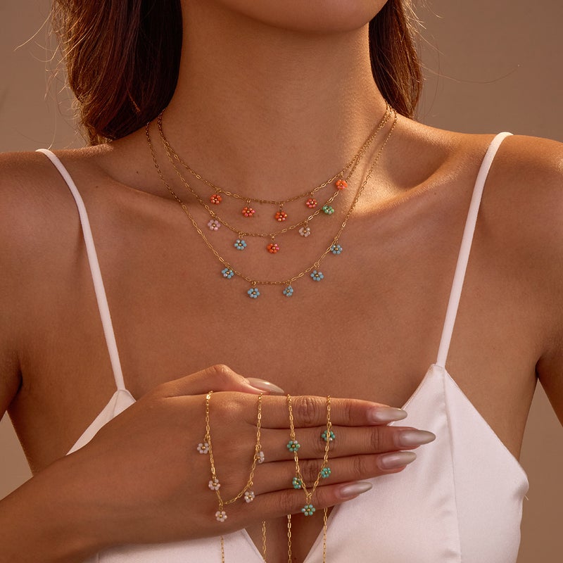 Summer Bohemian Style Handmade Beaded Flower Necklace Suit Seaside Holiday Fashion Accessories - Image 2
