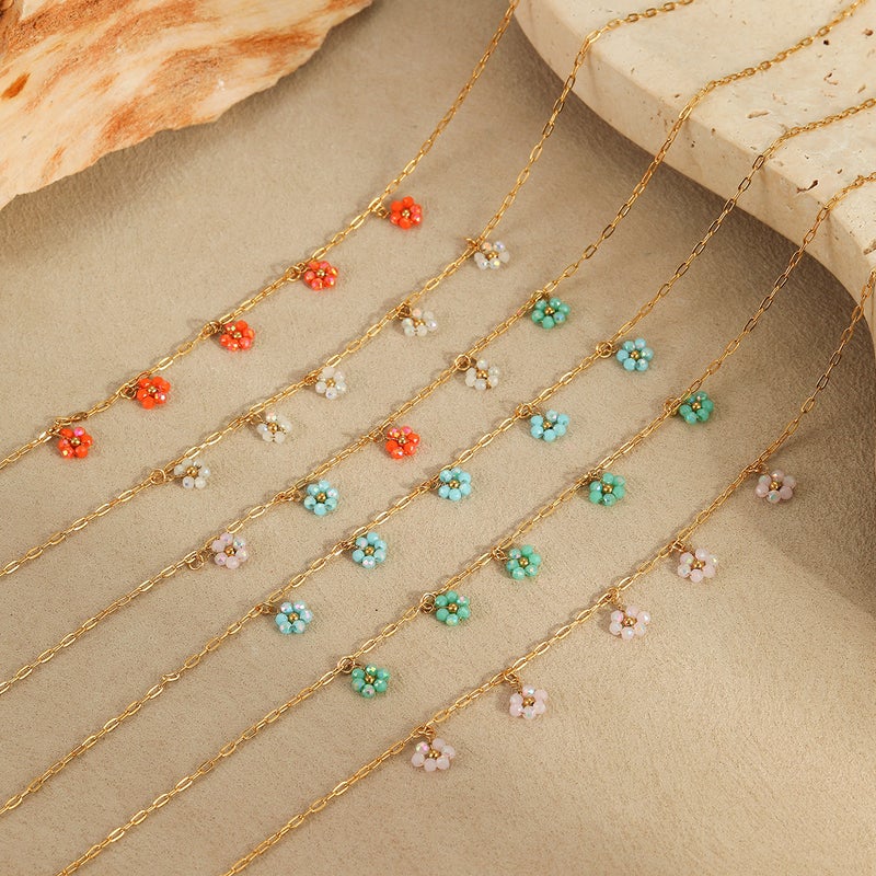 Summer Bohemian Style Handmade Beaded Flower Necklace Suit Seaside Holiday Fashion Accessories - Image 3