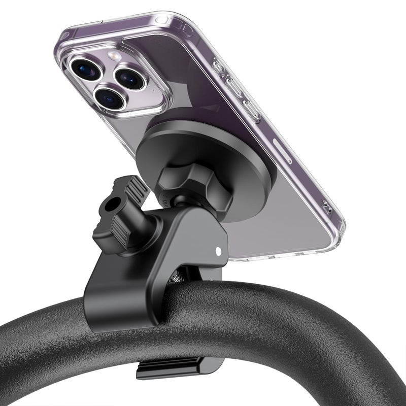 TeQable Magnetic Phone Holder Clamp Mount â€“ 20 x N52 Strong Magnet Mount for Gym, Spin Bike (Fits Peloton), Treadmill, Stroller, Golf Cart, Shopping Cart â€“ Compatible with Mag-Safe iPhone 12-17 Series - Image 1