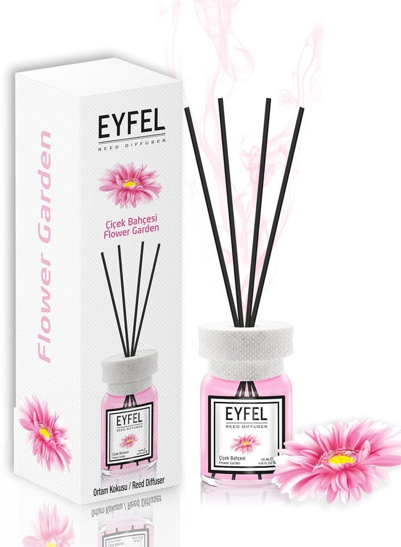 EYFEL Flower Garden Reed Diffuser Set – 120ML Premium Long-Lasting Home Fragrance with Elegant Diffuser Sticks for Bathrooms, Living Spaces, Offices, Shops & Showrooms  - Image 1