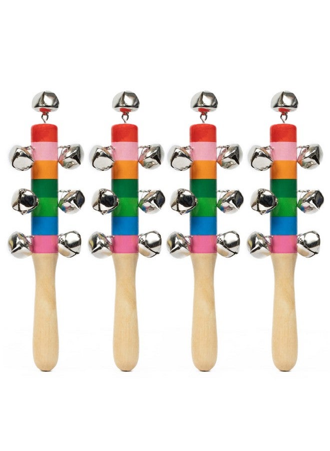 Toolart® Non Toxic Colorful Wooden Baby Rattle Toy - Set of 4 (Jingle Bell) (Color May Vary) - Image 1