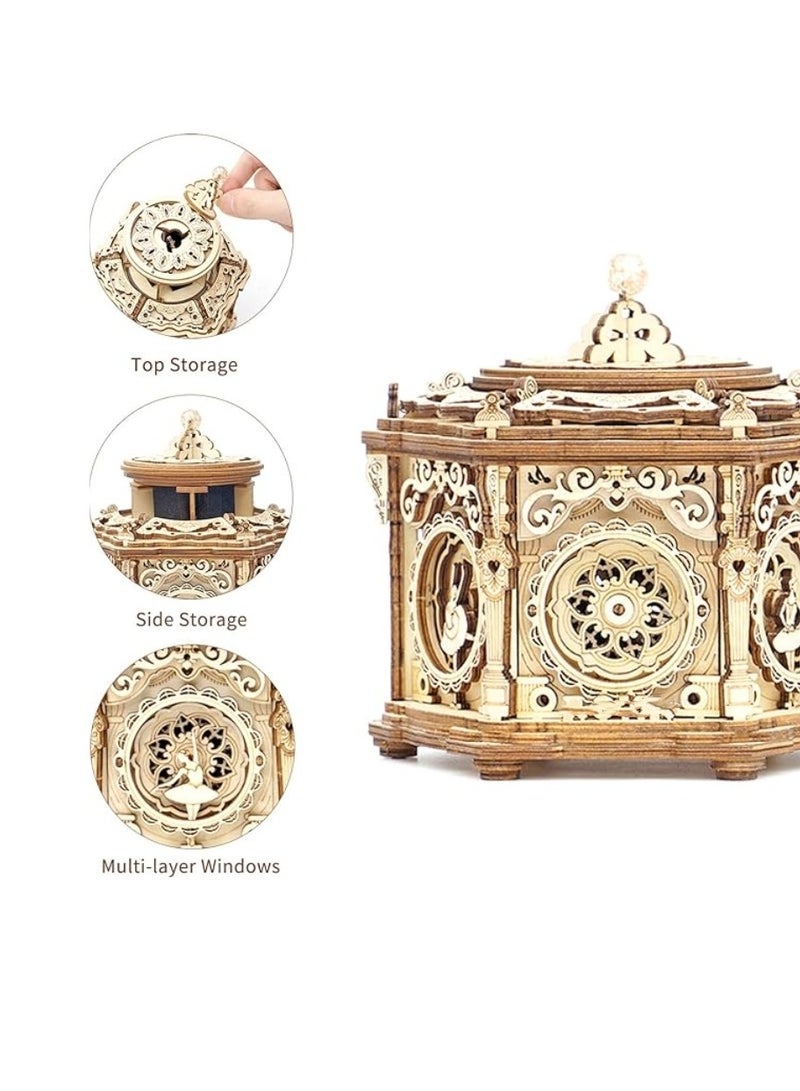 إم مياويان صندوق موسيقى أحجية خشبي ثلاثي الأبعاد (الحديقة السرية) - مجموعة نماذج للبالغين صندوق مجوهرات موسيقي دوار لتخزين تذكار عتيق، هدية للمراهقين/النساء/الرجال - Image 2