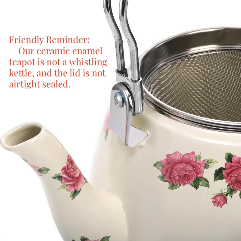 SOUJOY 3.5 Quart Enamel Tea Kettle for Stovetop, Vintage Floral Teapot with Stainlees Steel Infuser and Heat-Resistant Handle for Home Kitchen Camping, Perfect Housewarming Wedding Gift - Image 5