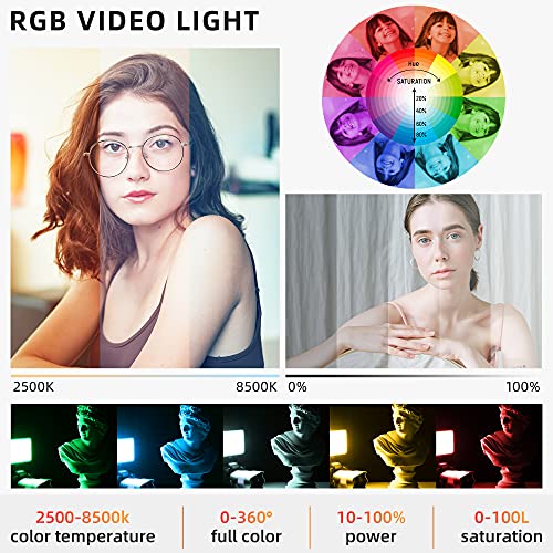 weeylite RGB LED Video Light, Portable Small LED On Camera Light with Tripod and Phone Holder, Full Color 2500-8500K Photography Lights Panel for YouTube Lighting Video Recording TikTok Vlogging - Image 3
