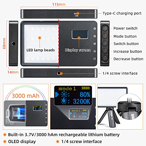 weeylite RGB LED Video Light, Portable Small LED On Camera Light with Tripod and Phone Holder, Full Color 2500-8500K Photography Lights Panel for YouTube Lighting Video Recording TikTok Vlogging - Image 4