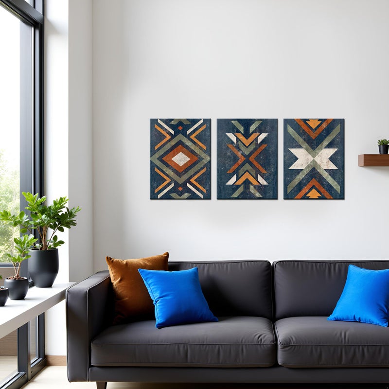 LevvArts Aztec Wall Decor Native American Navajo Tribal Painting Vintage Western Home Decor Southwestern Boho Bedroom Bathroom Living Room Decorations (Blue) - Image 4