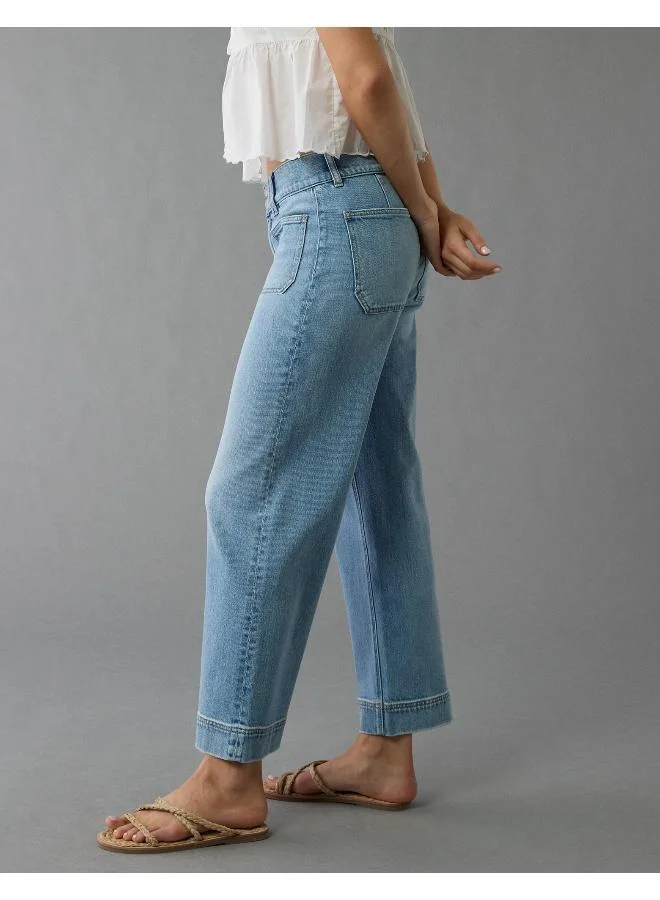 American Eagle The it fit you need, with a high rise and wider leg from the thigh to the ankle.