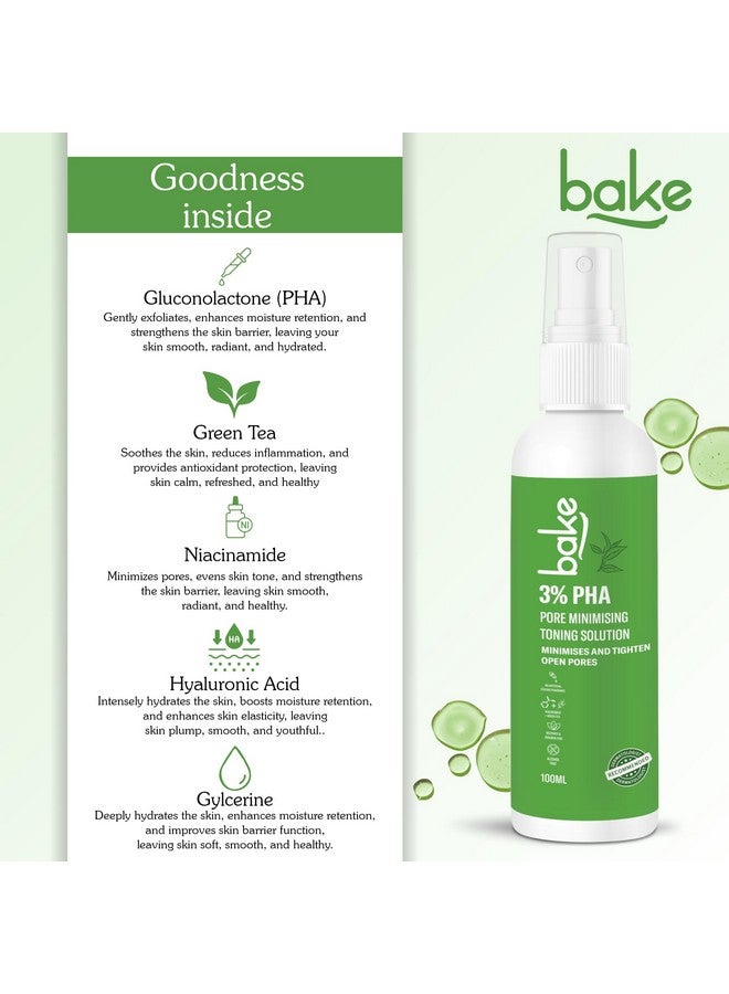 BAKE 3% PHA Toner with Gluconolactone & Niacinamide for Minimising & Tightening Open Pores, Acne & Oil Control | For All Skin Types | 100ml - Image 4