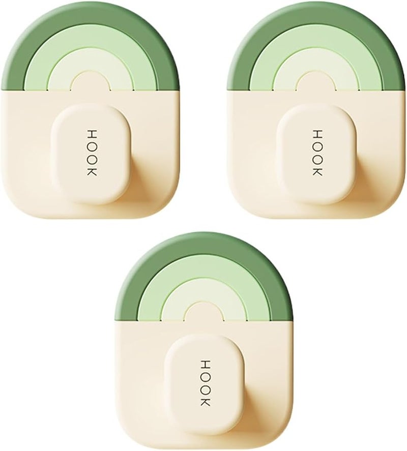 Green Sticky Hooks 3 Pack Strong Adhesive Wall Hangers for Towels Coats Keys Clothes Bathroom Kitchen Door - Image 1