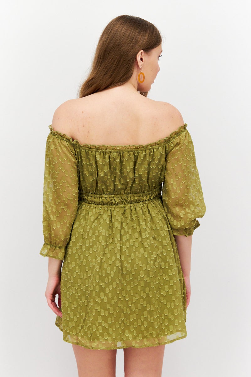 Endless Blu Women Textured Mini Dress, Olive - Image 2