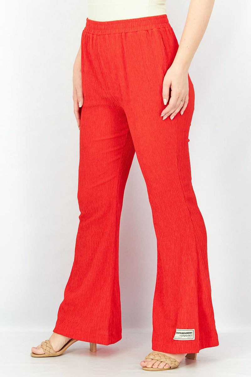 The Giving Movement Women Flared Leg Crinkle Pants, Red - Image 2
