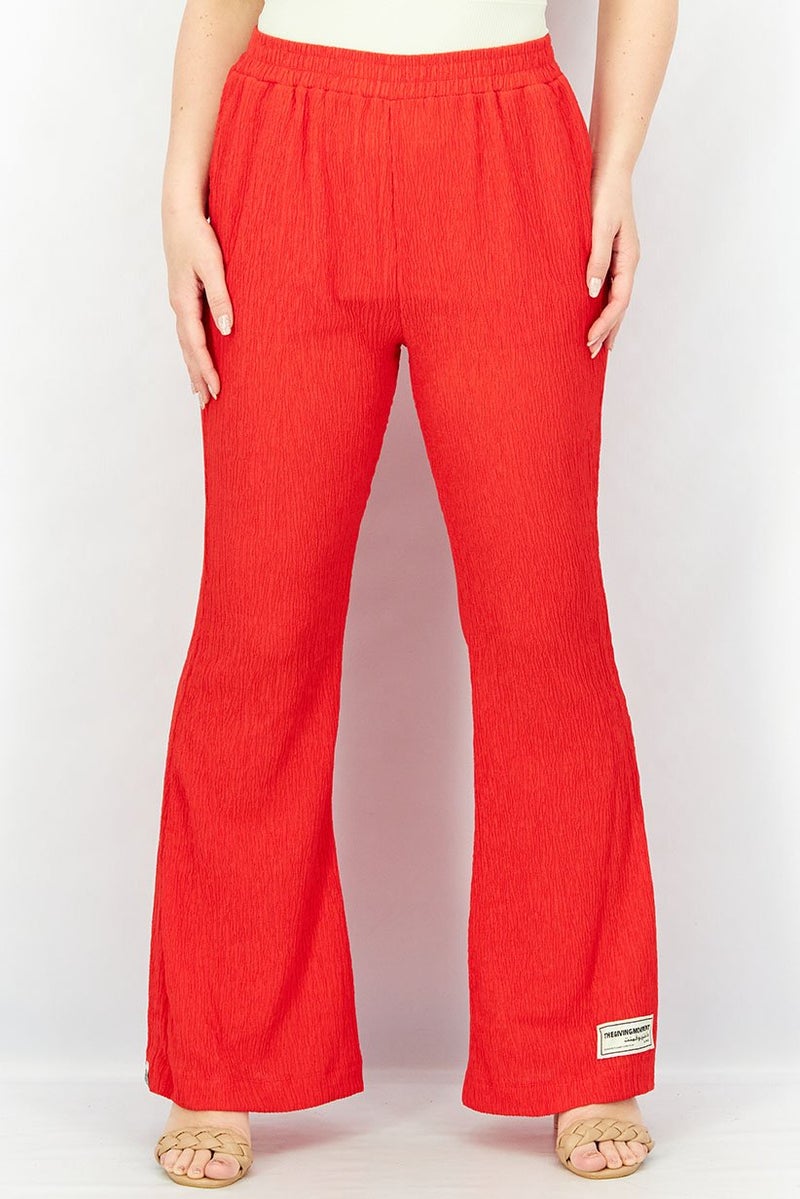 The Giving Movement Women Flared Leg Crinkle Pants, Red - Image 1