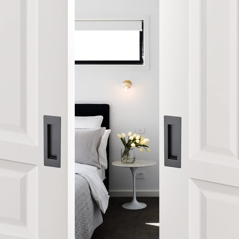 Ravinte 4 Pack Black Sliding Closet Door Handles Black Flush Pulls 4.72in Length Recessed Finger Pulls for Sliding Barn Door Sqaure Cabinet Pulls Stainless Steel - Image 5