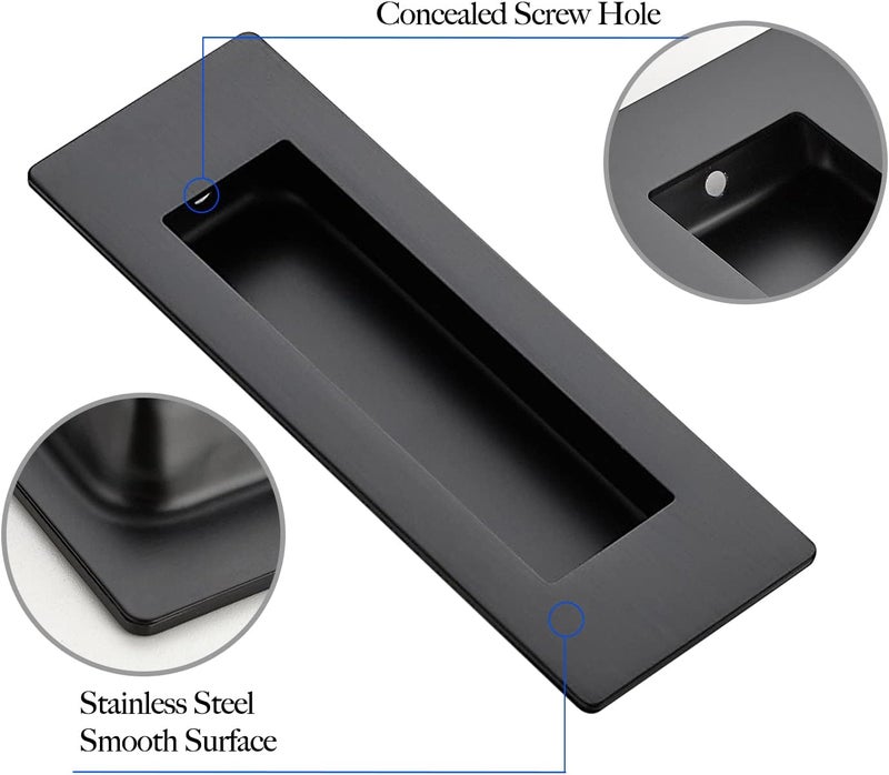 Ravinte 4 Pack Black Sliding Closet Door Handles Black Flush Pulls 4.72in Length Recessed Finger Pulls for Sliding Barn Door Sqaure Cabinet Pulls Stainless Steel - Image 4