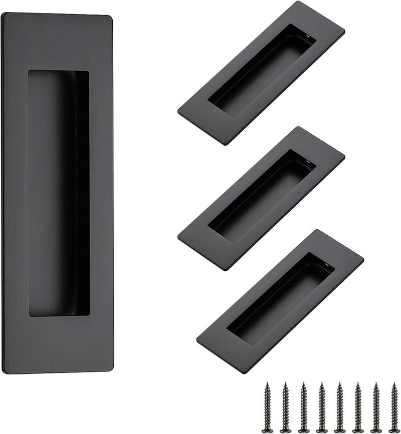 Ravinte 4 Pack Black Sliding Closet Door Handles Black Flush Pulls 4.72in Length Recessed Finger Pulls for Sliding Barn Door Sqaure Cabinet Pulls Stainless Steel - Image 1