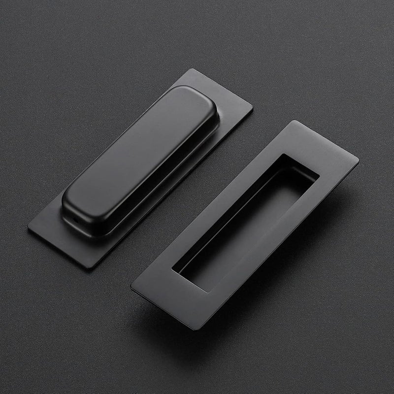Ravinte 4 Pack Black Sliding Closet Door Handles Black Flush Pulls 4.72in Length Recessed Finger Pulls for Sliding Barn Door Sqaure Cabinet Pulls Stainless Steel - Image 2