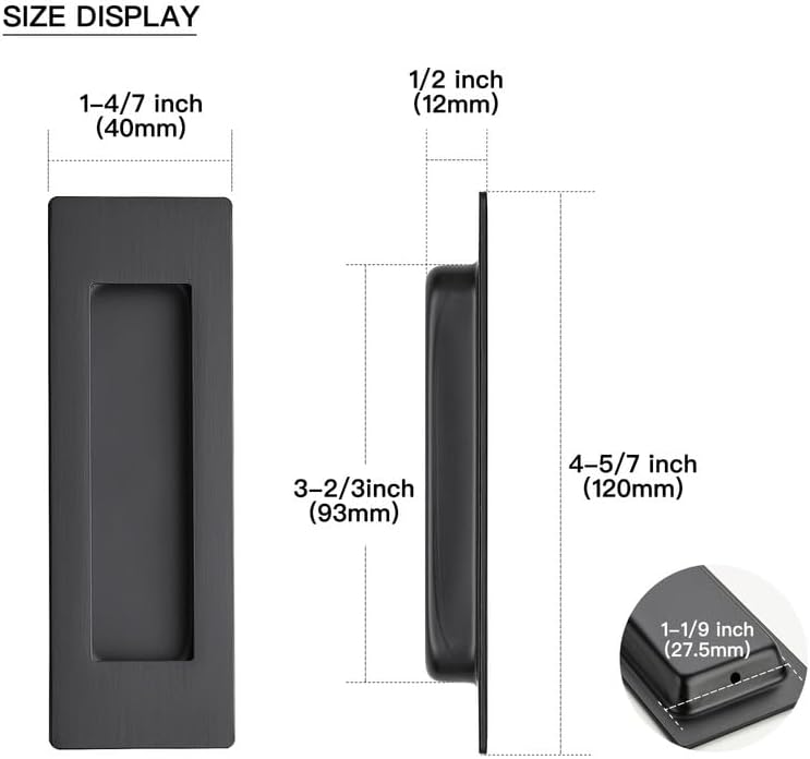 Ravinte 4 Pack Black Sliding Closet Door Handles Black Flush Pulls 4.72in Length Recessed Finger Pulls for Sliding Barn Door Sqaure Cabinet Pulls Stainless Steel - Image 3