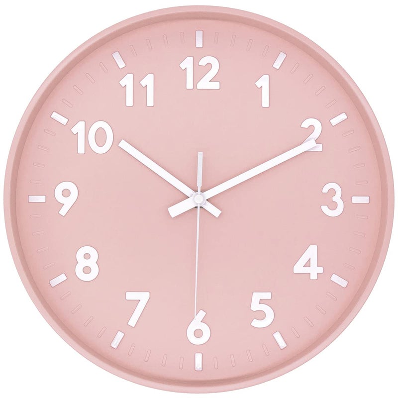 JENLYSTIME 12 Inch 3D Number Modern Wall ClockRound Bright Colorful DialNon Ticking Silent Quartz Battery Operated Wall ClocksEasy to Read Simple Style Decor Clock for BedroomLivingRoomPink